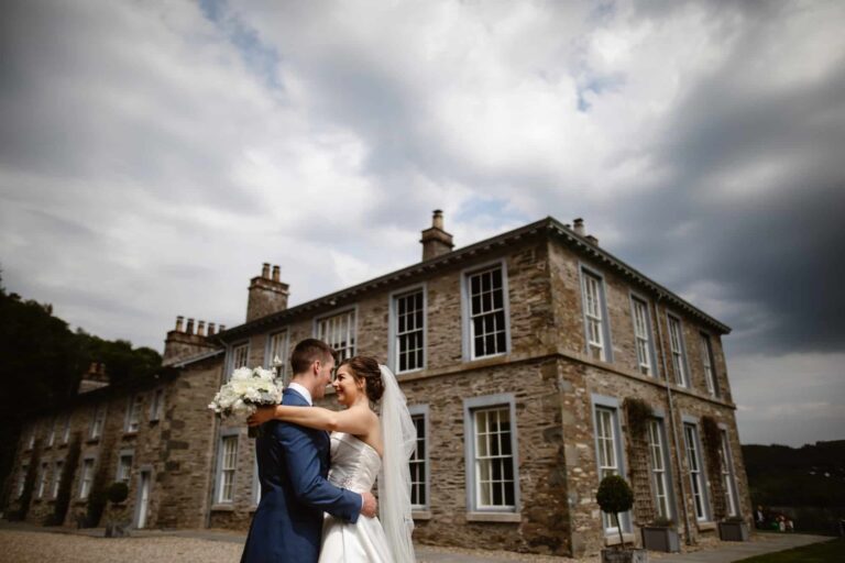 Bride & Groom Portrait outside of Silverholme Manor & Graythwaite Estate
