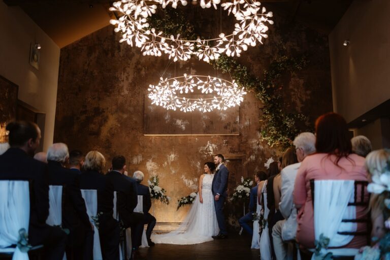 Shot down the aisle during the wedding ceremony