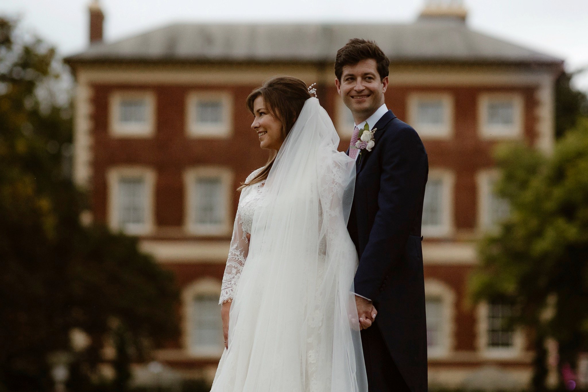 Newly married Couple outside of Lytham Hall